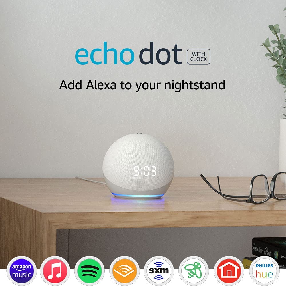 Echo Dot (4ta Generación) | Parlante inteligente con reloj y Alexa | Glaciar Blanco