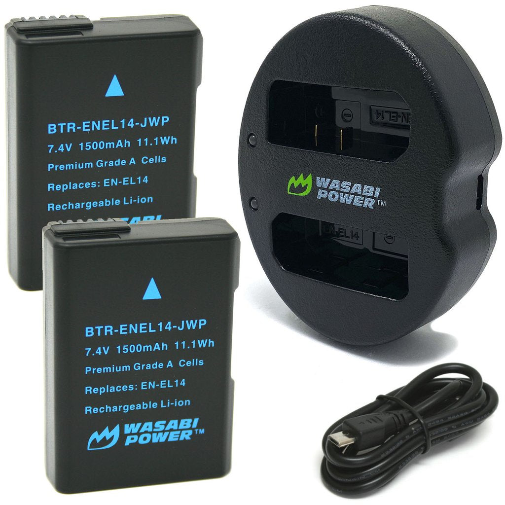 Kit de dos baterías + cargador EN-EL14 para D3200 D5600 y otras